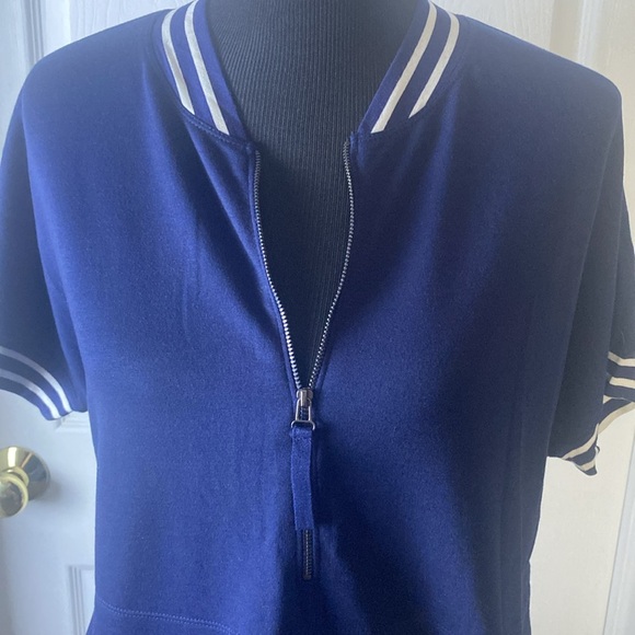 Max Studio Weekend Women’s Shirt Navy Blue White Stripes Shortsleeve Sz L NWT - Picture 2 of 8